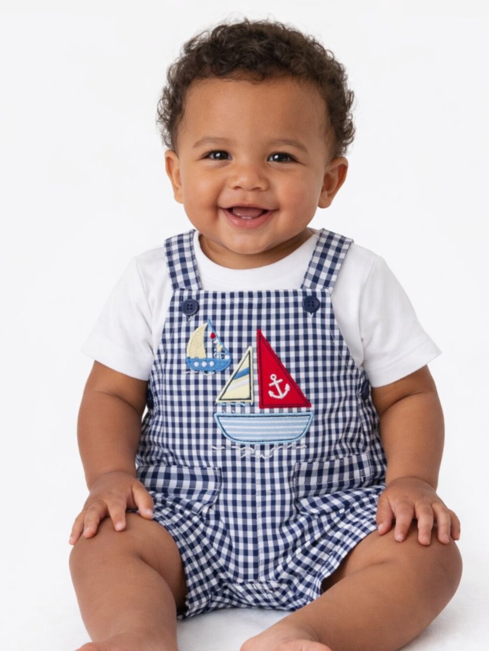 NWT Baby Essentials Baby Boy 2 Piece Sailboat Shortall Set Size 9 Months